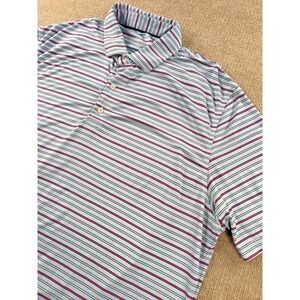 Johnnie O Polo Shirt Mens Large Gulf Blue Striped‎ Performance Golf Stretch